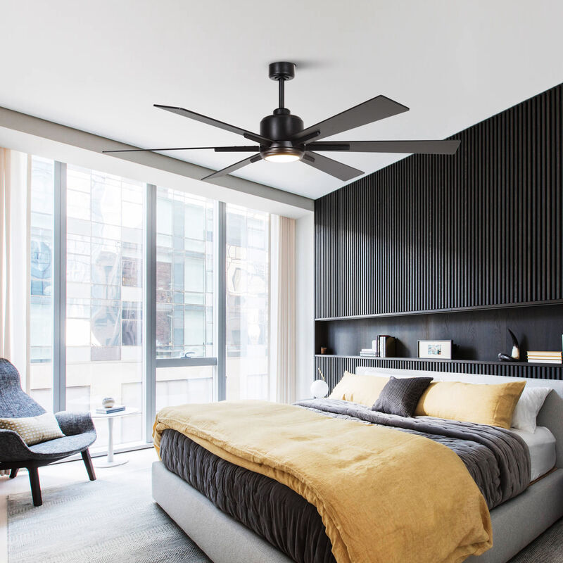 65" Modern Black Windmill LED Ceiling Fan with Remote Control and Lights