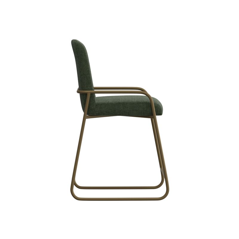 Suze Counter Height Chair, Arch Back, Gold Iron, Olive Green Polyester  - Benzara