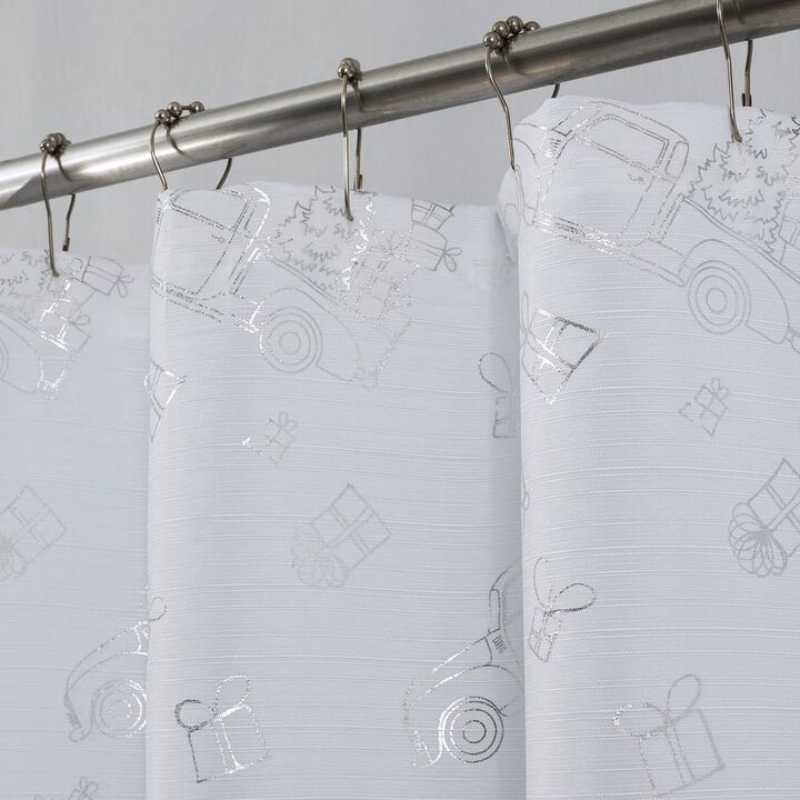 RT Designers Collection Christmas Trucks Foil Shower Curtain 70" x 72" White/Silver