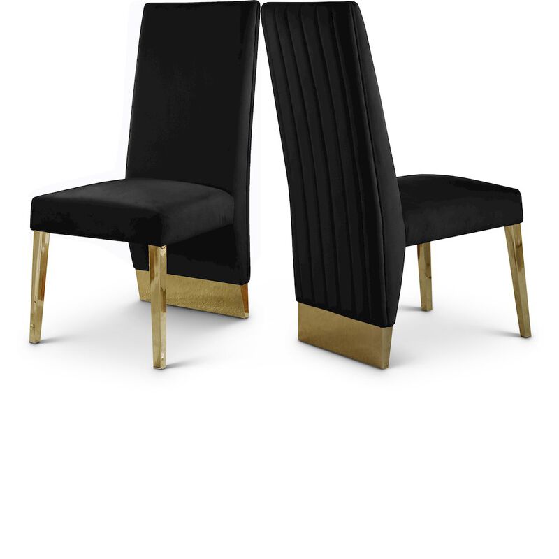 Meridian Furniture Porsha Black Velvet Dining Chair, Set of 2