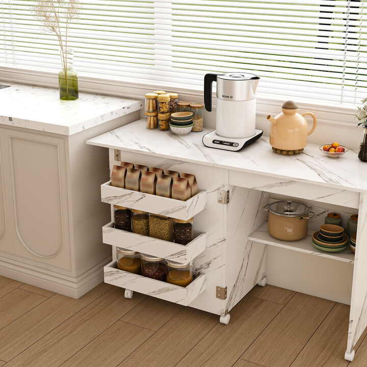 Folding Sewing Machine Table &ndash; 4-in-1 White Rolling Craft Table with Wheels