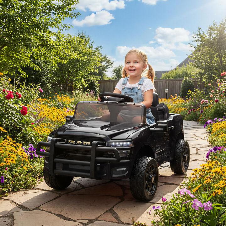 BreeBe 12V Kids Ride on Car, Licensed Dodge RAM 3500 Ride on Toys with Dual Motors, Remote Control
