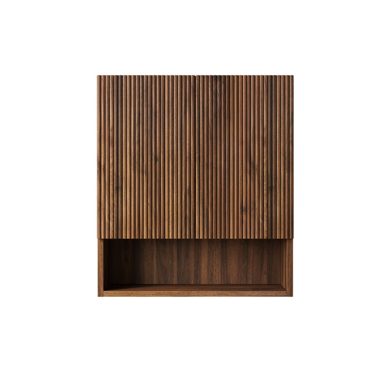 ELEMENT ACE Wall-Mounted Striped Bathroom Cabinet with Doors, Shelf and Open Storage Compartment image number 0