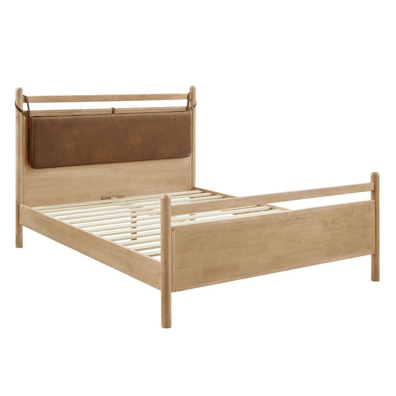 Leni Queen Size Vegan Leather and Wood Platform Bed Frame image number 3