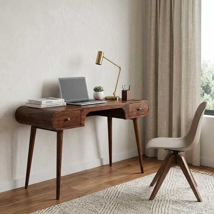 HomeRoots 54" Brown Solid Wood Writing Desk With Two Drawers