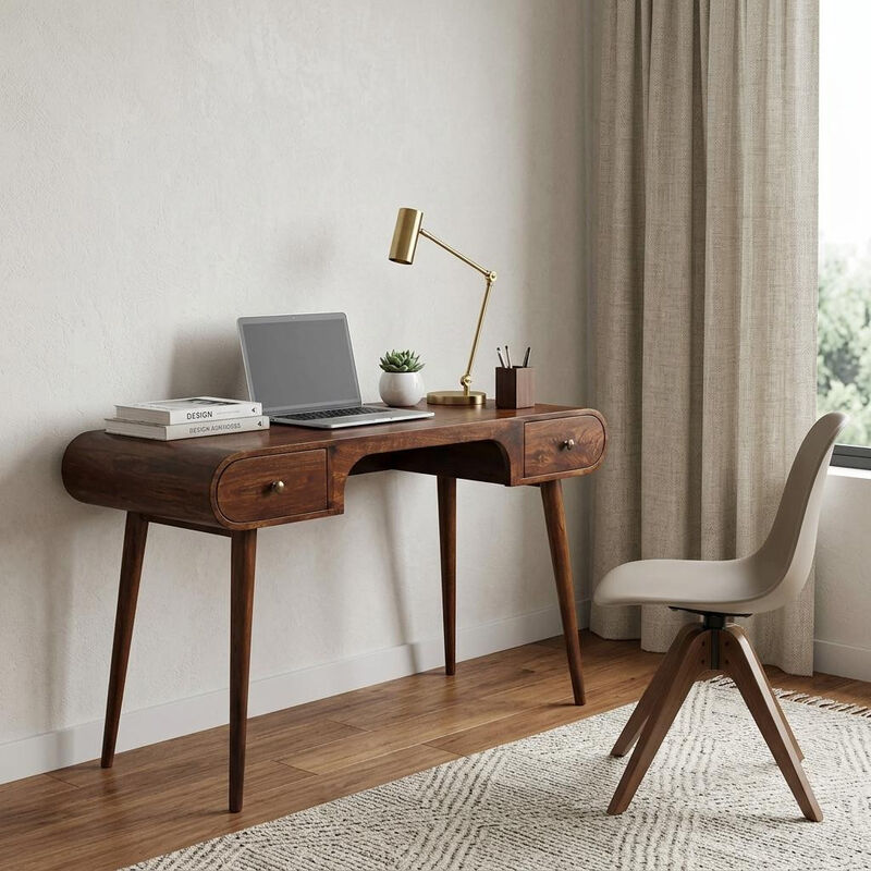 HomeRoots 54" Brown Solid Wood Writing Desk With Two Drawers image number 1