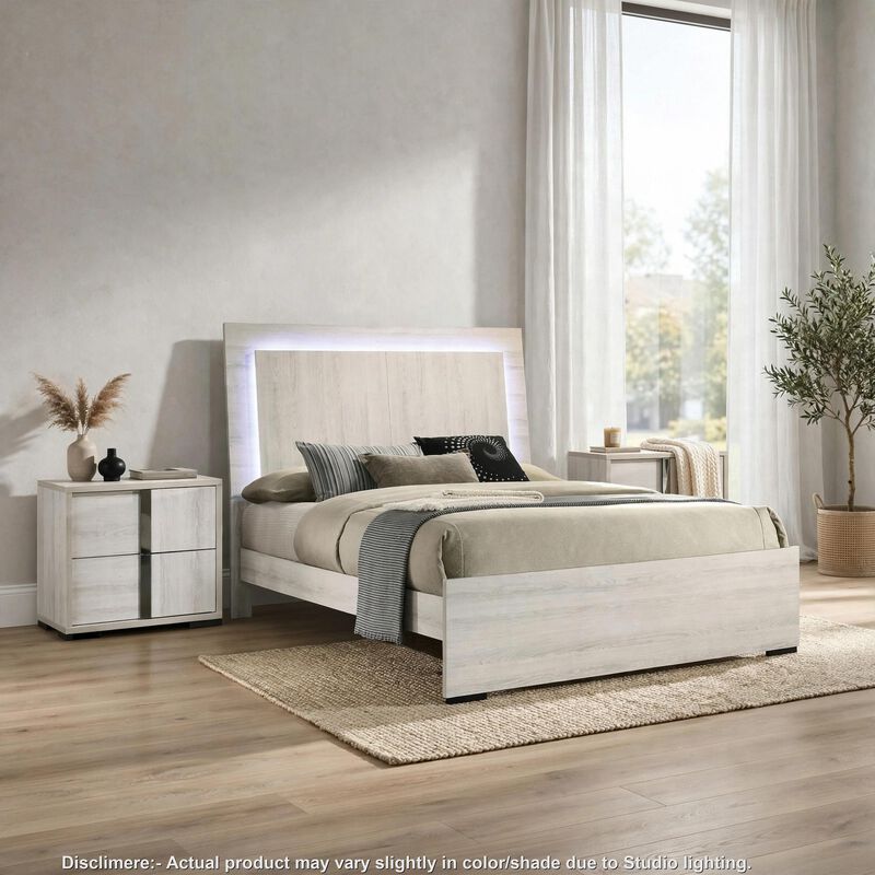 3pc King Bedroom Set, White Wash, Chrome, 2 Nightstands image number 1