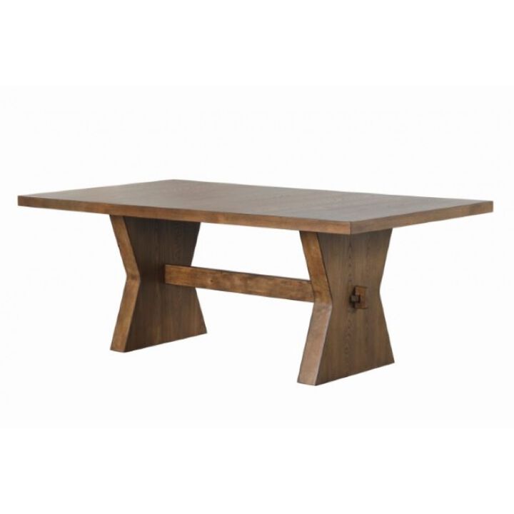 Zivy Dining Table, 78 Inch Modern Farmhouse Hourglass Oak Brown Wood - Benzara
