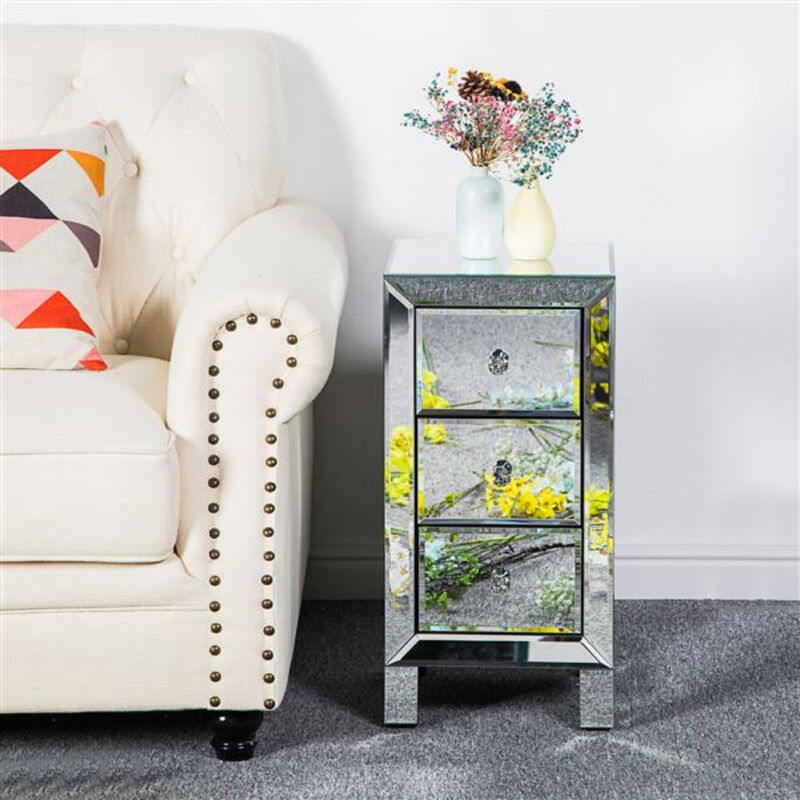 Mirrored Nightstand with 3 Drawers Sleek & Modern Design