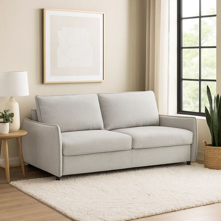 Jona Folding Back Sofa with Sleeper, Memory Foam Mattress, Beige Chenille