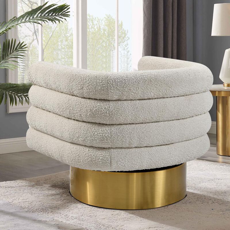 Best Master Furniture Sophos Cream Boucle Fabric with Gold Base Swivel Accent Chair