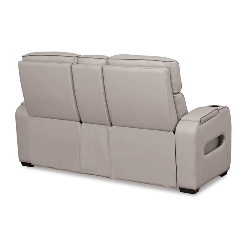 Boyin Power Recliner Loveseat, Gray Faux Leather, USB Port, 75 Inch - Benzara