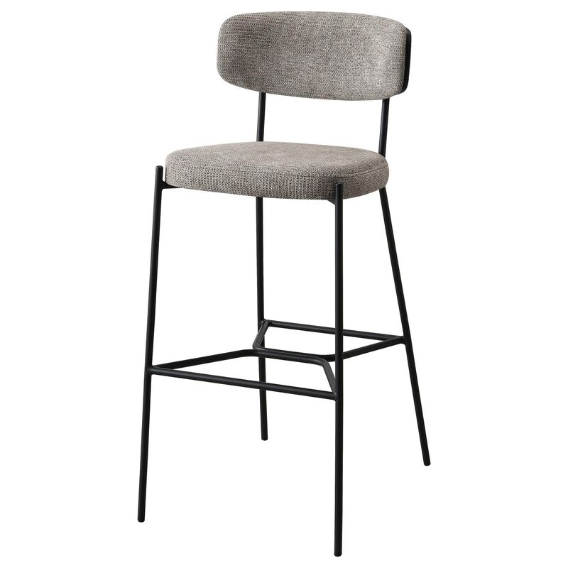 Ellina Pub Height Bar Chair Set of 2, Taupe Fabric, Black, 30 Inch - Benzara
