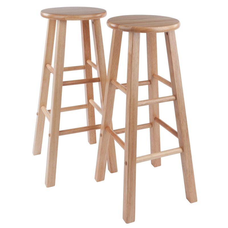 Casafoyer "Natural Solid Wood Bar Stools - 2-Piece Set, 29" Height