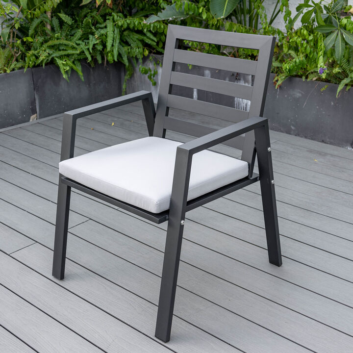 LeisureMod Mid-Century Modern Patio Dining Armchair &ndash; Aluminum Frame with Removable Cushions for Garden and Backyard