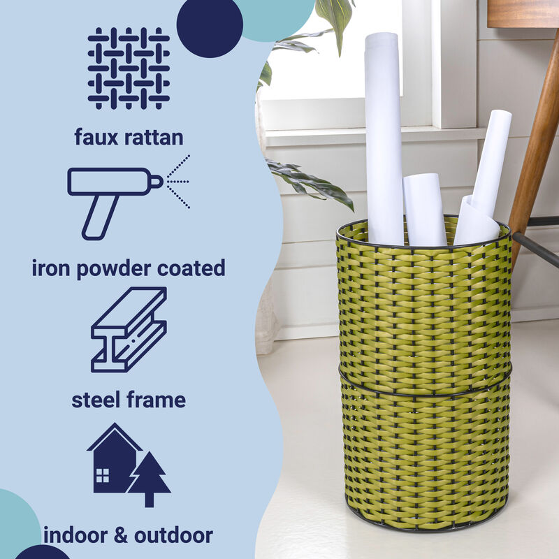 Cecil Modern Faux Wicker Cylinder Waste Basket
