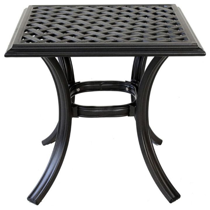 22 Inch Wynn Outdoor Patio Metal End Table, Pattern Top, Black-Benzara