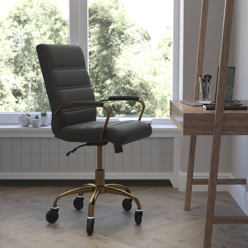 Flash Furniture Mid-Back Black Executive Swivel Office Chair with Gold Frame, Arms, image number 3