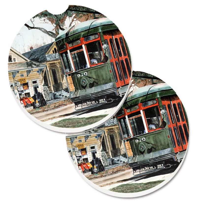 Caroline's Treasures New Orleans Street Car Set of 2 Cup Holder Car Coasters 8108CARC, 2.56, Multicolor image number 0