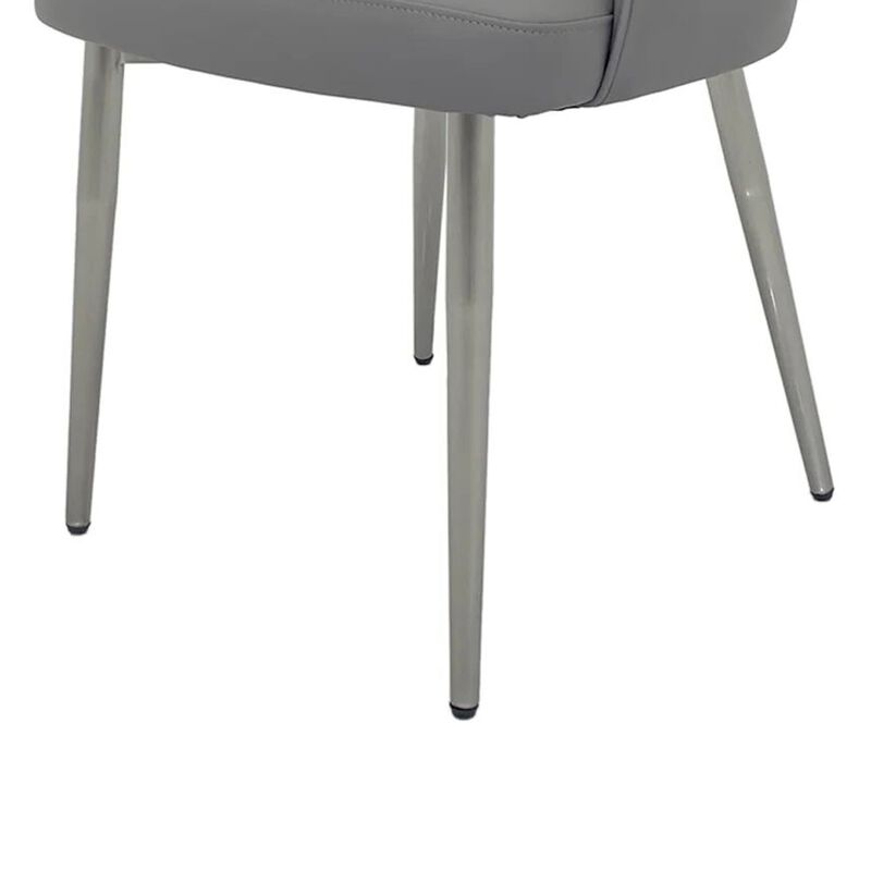 Dining Chair Set of 2, Open Back, Padded Gray Faux Leather, Chrome