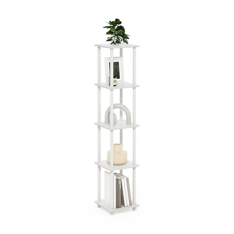 Turn-N-Tube 5-Tier Corner Square Rack Display Shelf, White/White