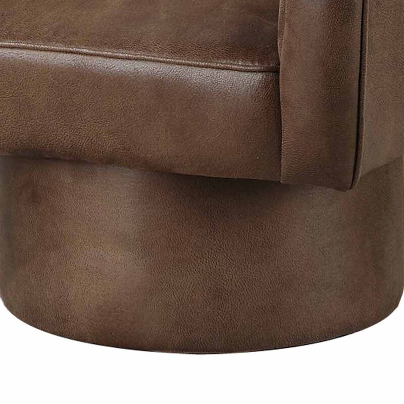 Kate 30 Inch Accent Chair, 360 Swivel Seat, Vegan Faux Leather, Dark Brown-Benzara image number 4