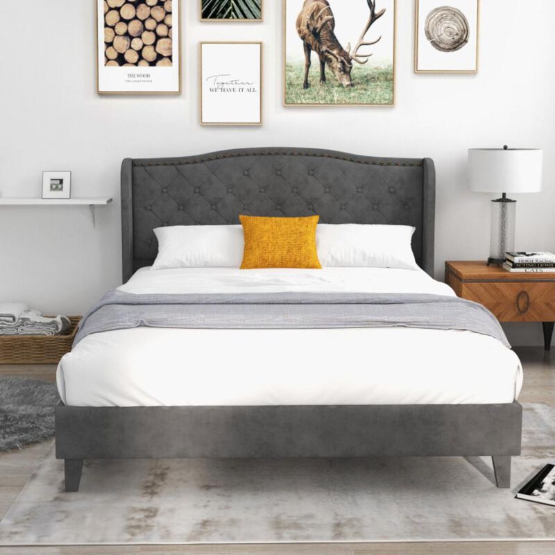 Hivvago Upholstered Platform Bed Frame with Button Tufted Headboard