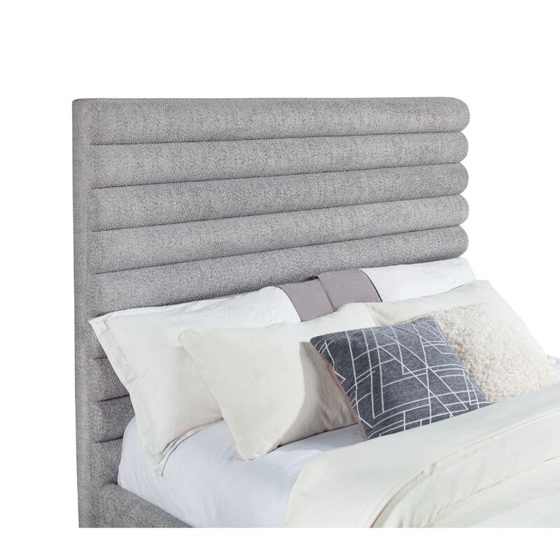 Ricia Queen Bed Frame, Black Block Feet, Gray Channel Tufted Boucle image number 5
