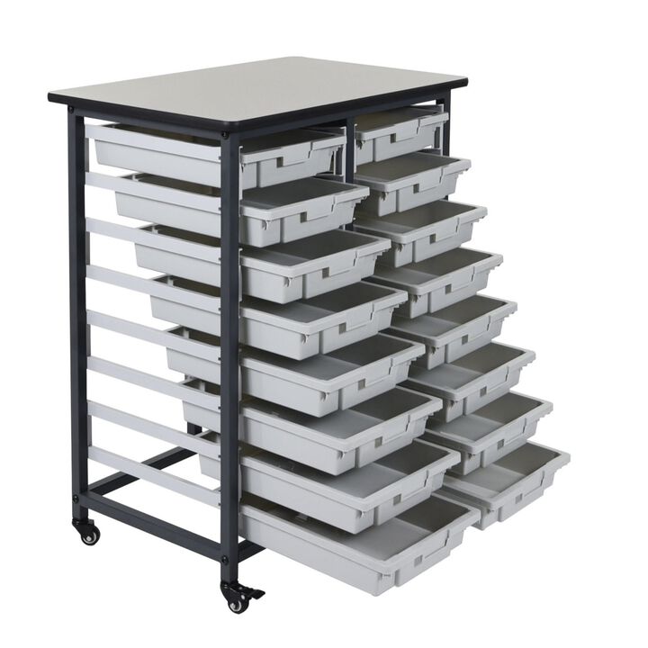 Ergode Double Row Steel Frame Mobile Bin Storage Unit with 16 Bins