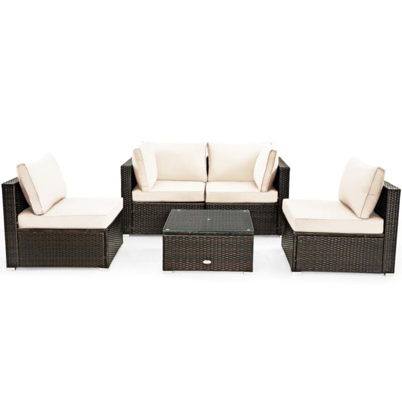 Hivvago 5 Pieces Cushioned Patio Rattan Furniture Set with Glass Table
