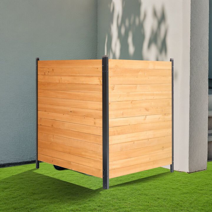 Solid Wood Privacy Fence Panel, AC Unit Cover, Trash Can Hider with Metal Stakes