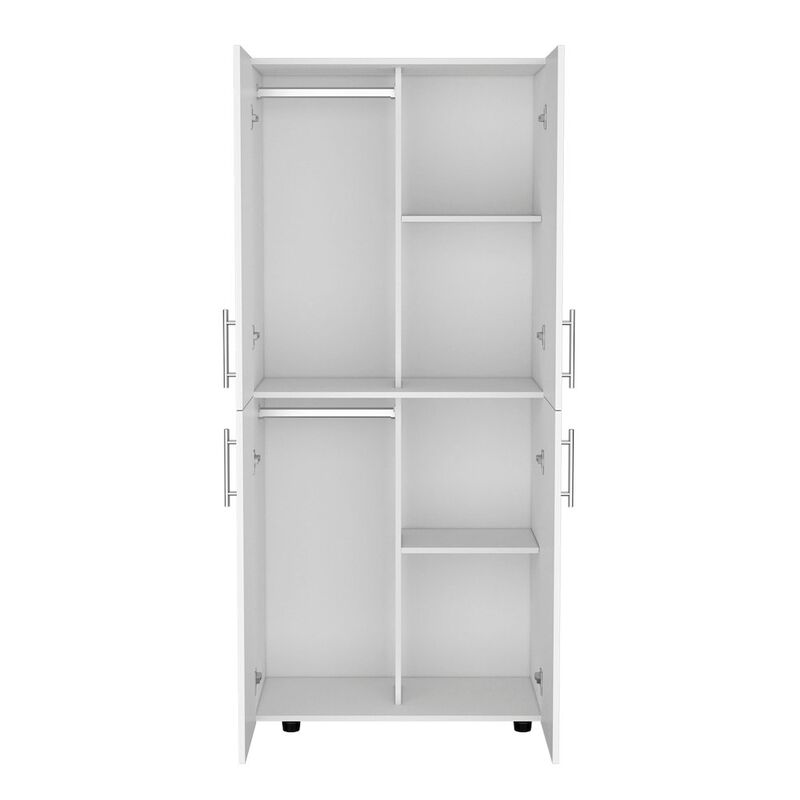 Armoire Wardrove 70" H, Double Doors, 6 Shelves, 2 Hanging Rods, White