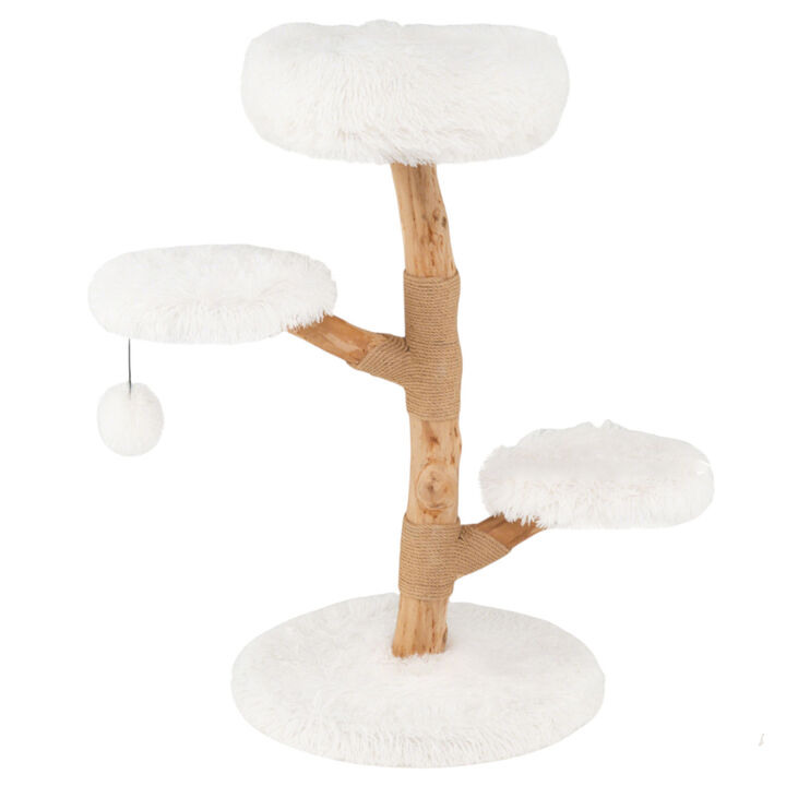 Wooden Cat Tree with Perch and Natural Jute Scratching Posts
