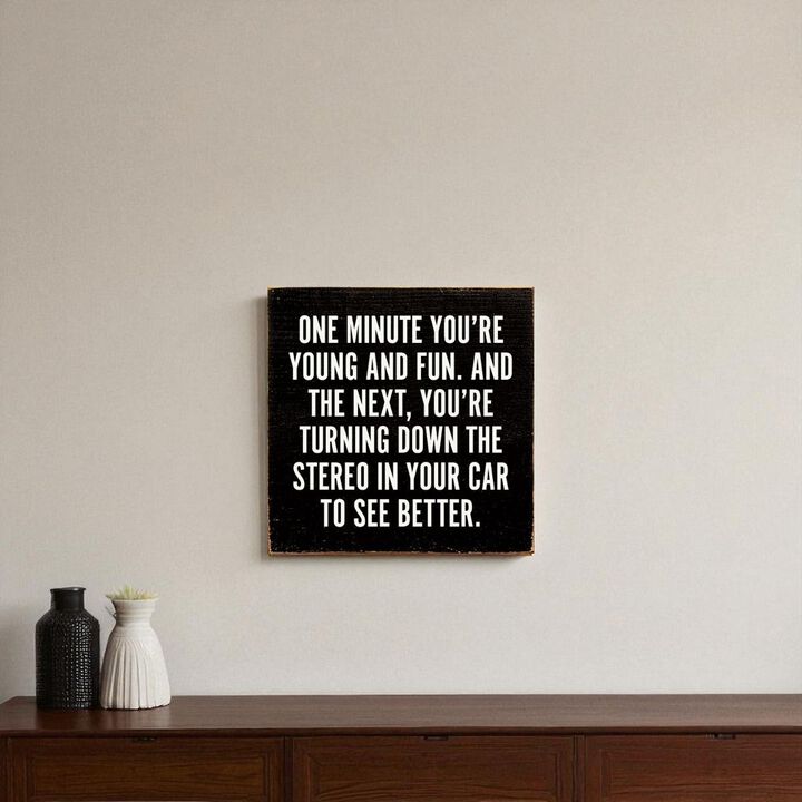Funny Aging Quote Wood Sign One Minute You're Young and Fun Rustic Home Wall Decor