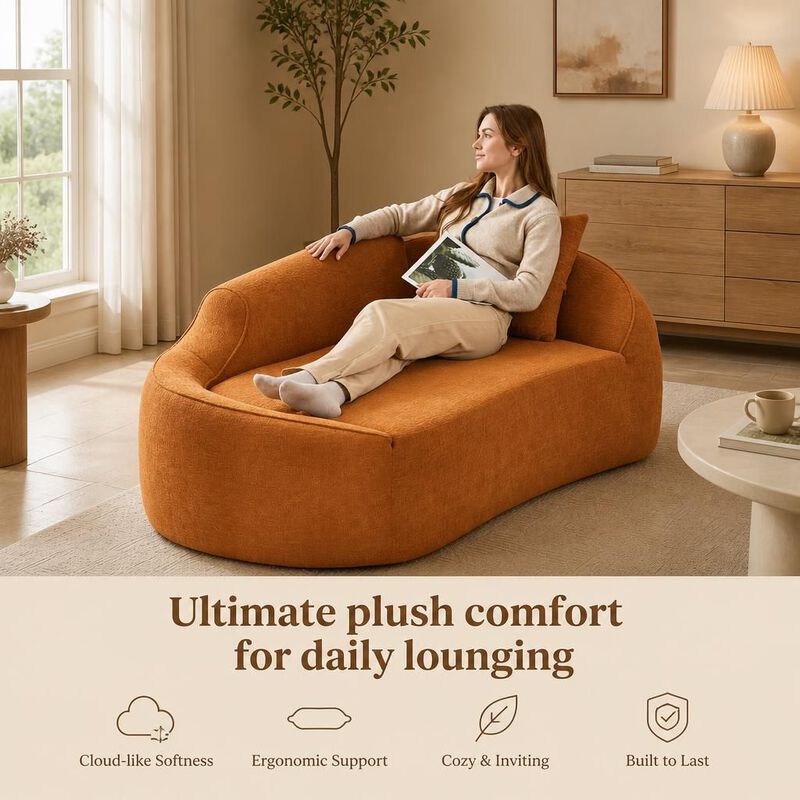 GOODSILO Curved Indoor Chaise Lounge Chair Modern Deep Seating Sleeper Sofa with Throw Pillow for Living Room Bedroom Apartment Small Spaces image number 4