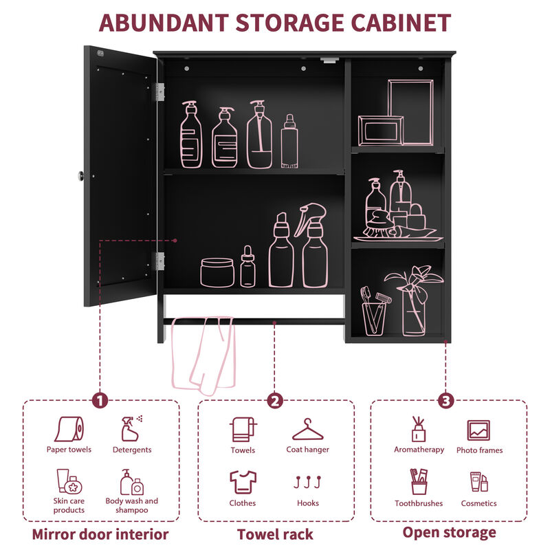 ELEMENT ACE Space Saving Wall Mounted Medicine Cabinet with Adjustable Storage Shelves image number 6