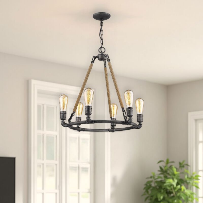 Hivvago Brown and Black Candle Style Six Light Metal Dimmable Chandelier