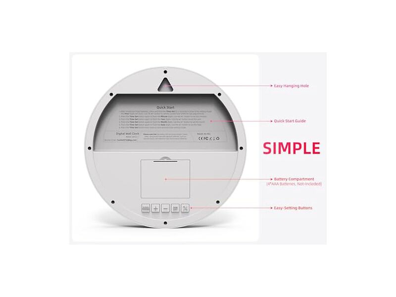Digital Date Temperature Auto DST Electric Wall Clock 8 Inch Silent White image number 2