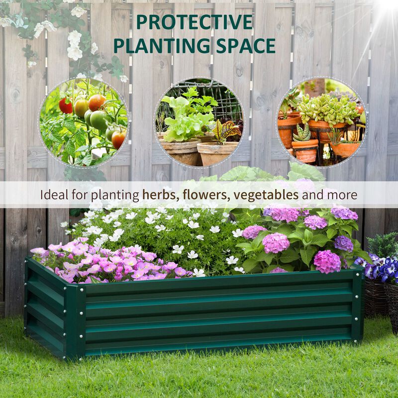 Outsunny Galvanized Raised Garden Bed, 4' x 2' x 1' Metal Planter Box, for Growing Vegetables, Flowers, Herbs, Succulents, Green