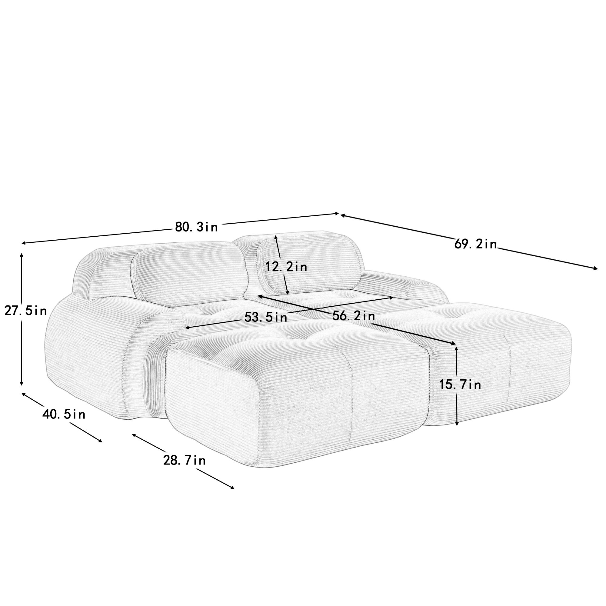 Merax 2-seat sofa in luxuryCorduroy Fabric fabric modular multi