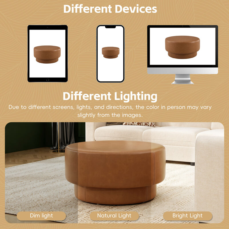 Merax Plush Velvet Round Ottoman with Two-Level Silhouette, Wide 33" Surface, Sturdy Frame image number 5