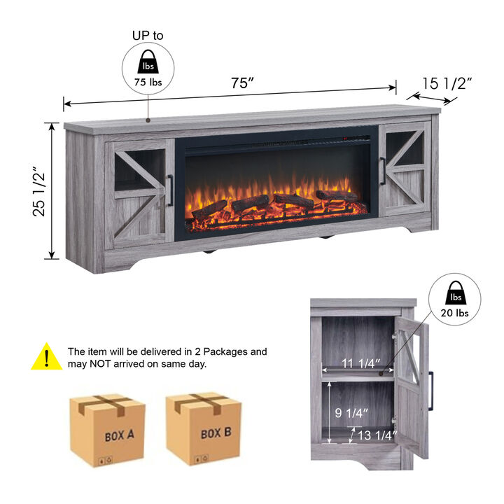 Streamdale 75'' Fireplace TV Stand for TVs up to 80'',with 44'' Electric Fireplace
