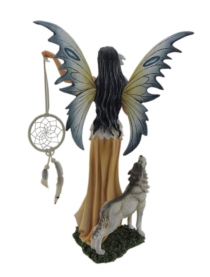 Una and Tala The Native American Dream Fairy and White Wolf Statue image number 2