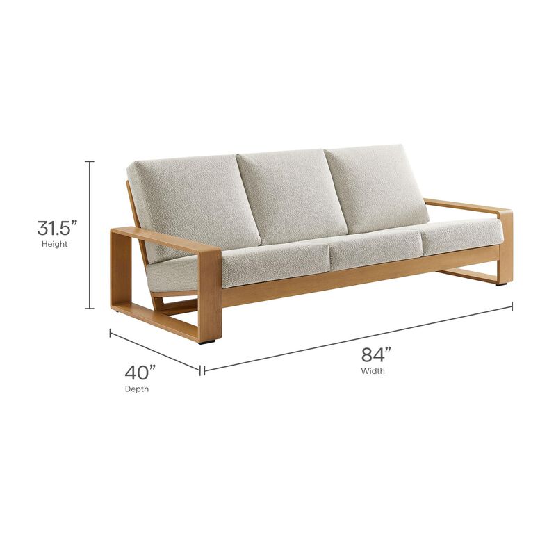Modway Lirienne Aluminum Faux Wood 2-Piece Backyard Furniture Set in Ivory Natural &ndash; Patio Conversation Set with 3 Seater Sofa & Coffee Table image number 3