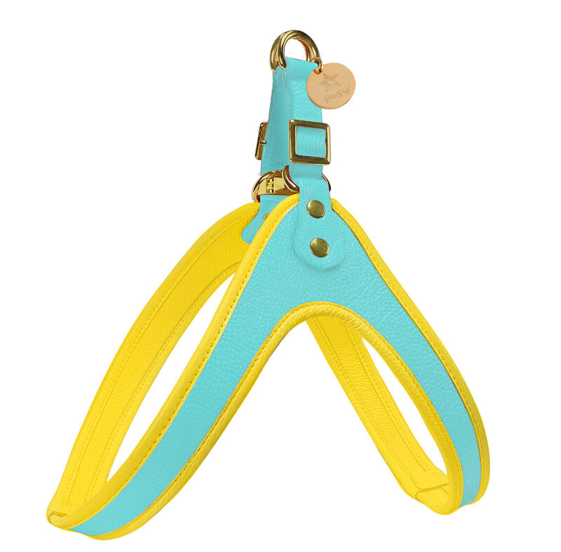 POISEPUP Real Leather Comfortable Step-in Harness for Dogs - Teal | Yellow