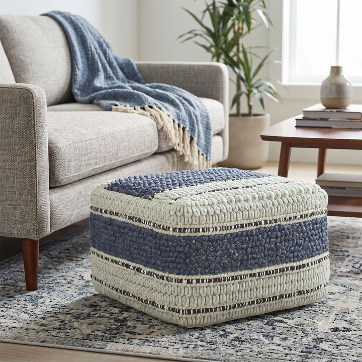 Simpli Home Grady 24W Square Stripe Woven Pouf