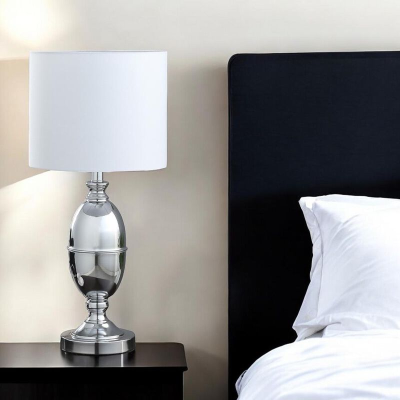 Hivvago 25" Silver Metal Urn Table Lamp With White Drum Shade