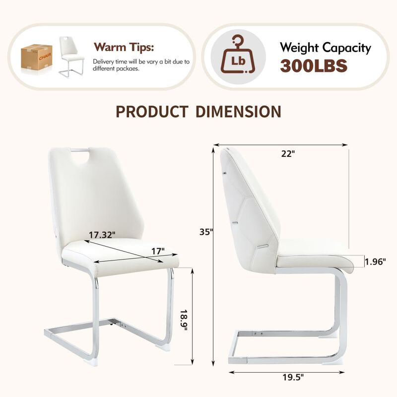 Set of 2 PU Leather Dining Chairs, High Back Upholstered Dining Chair with Ring Pull Handle, Modern Rectangular Back Dining Chair image number 2