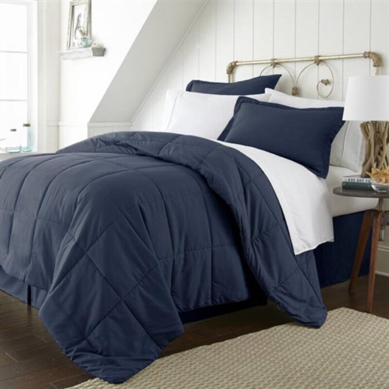 Hivvago King Navy Microfiber Baffle Box 6 Piece Reversible Bed in a Bag Comforter Set image number 1