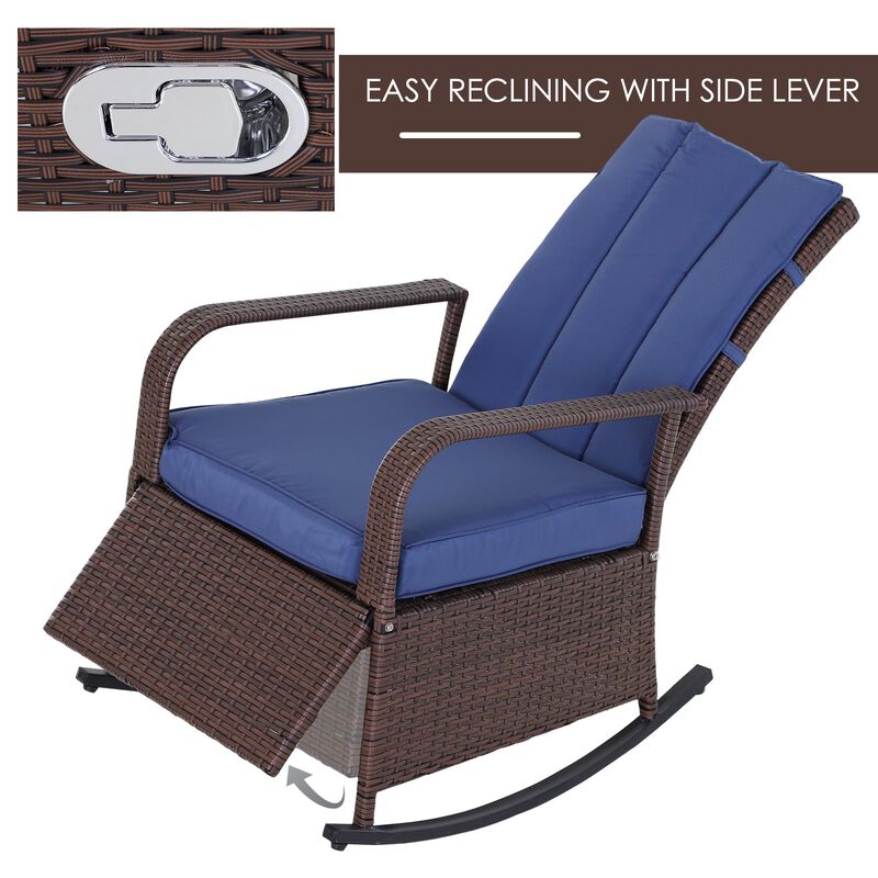 Blue Patio Relaxer: Outdoor Rattan Recliner with Soft Cushion